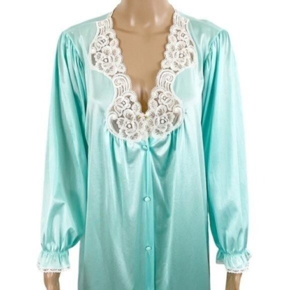 Vintage Vanity Fair lace nightgown robe long sleeve button down pajamas sz large - Picture 3 of 10